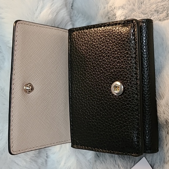 Kate Spade "EVA" Micro Trifold Leather Wallet-WLRU6275 Black/Beige-NWT - Picture 6 of 11